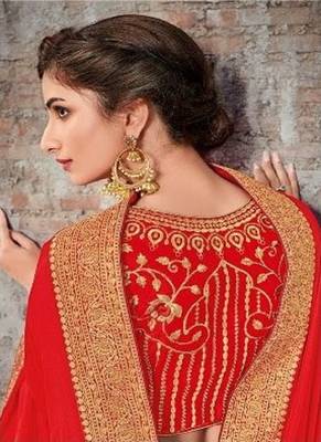 Red embroidered silk saree with blouse 2