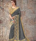 Grey embroidered silk saree with blouse