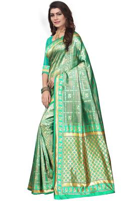 Green Woven Banarasi Saree With Blouse 2