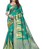 Sea Green Woven Banarasi Saree With Blouse