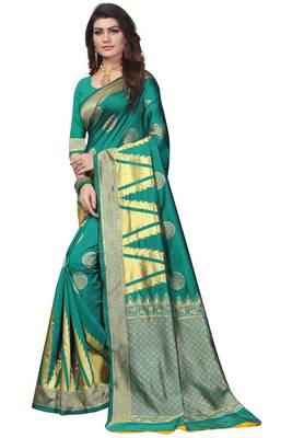 Sea Green Woven Banarasi Saree With Blouse 2