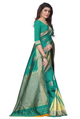 Sea Green Woven Banarasi Saree With Blouse 3