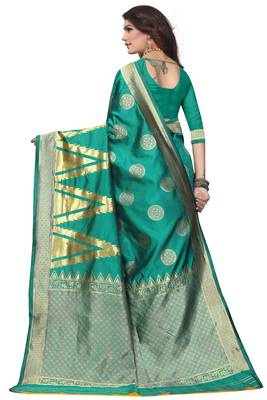 Sea Green Woven Banarasi Saree With Blouse 4