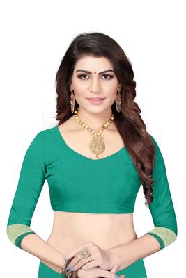 Sea Green Woven Banarasi Saree With Blouse 5