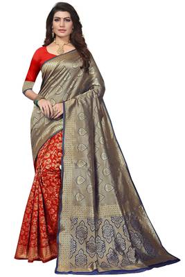 Blue Woven Banarasi Saree With Blouse 1