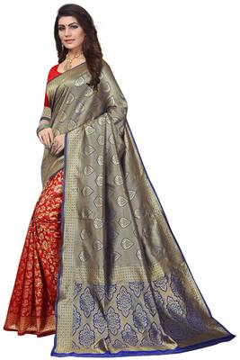 Blue Woven Banarasi Saree With Blouse 2
