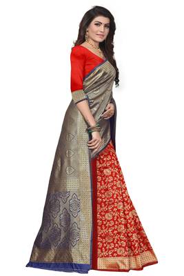 Blue Woven Banarasi Saree With Blouse 3