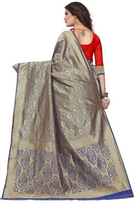 Blue Woven Banarasi Saree With Blouse 4