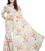 Off white printed georgette saree with blouse