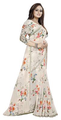 Off white printed georgette saree with blouse 2
