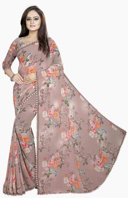 Light coffee printed georgette saree with blouse 1
