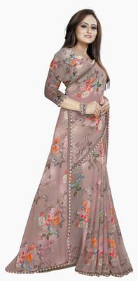 Light coffee printed georgette saree with blouse 2