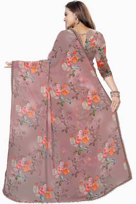 Light coffee printed georgette saree with blouse 3