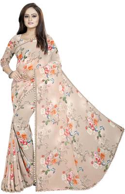 Light cream printed georgette saree with blouse 1