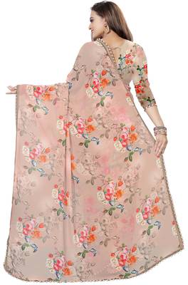 Light cream printed georgette saree with blouse 3