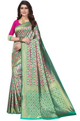 Green Woven Banarasi Saree With Blouse 1