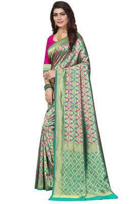 Green Woven Banarasi Saree With Blouse 2