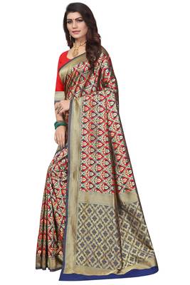 Blue Woven Banarasi Saree With Blouse 2