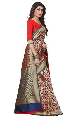 Blue Woven Banarasi Saree With Blouse 3