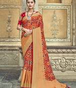 Peach embroidered patola saree with blouse