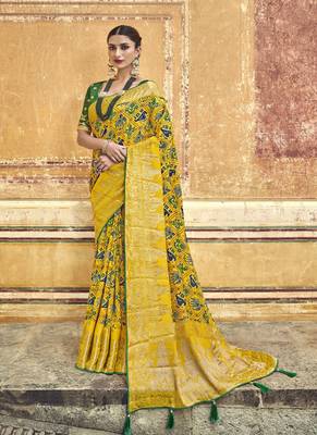 Yellow embroidered patola saree with blouse 1