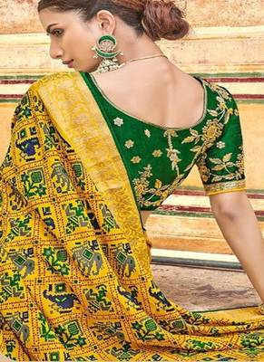 Yellow embroidered patola saree with blouse 2