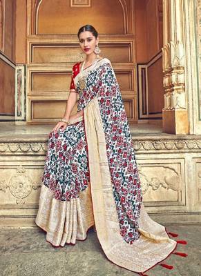 White embroidered patola saree with blouse 2
