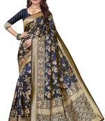 Blue Woven Banarasi Style Saree With Blouse