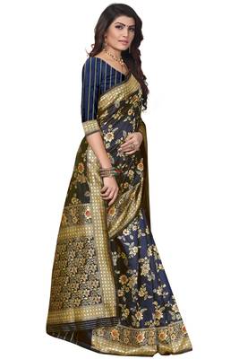 Blue Woven Banarasi Style Saree With Blouse 3