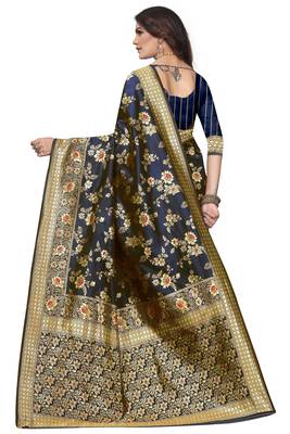 Blue Woven Banarasi Style Saree With Blouse 4