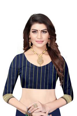 Blue Woven Banarasi Style Saree With Blouse 5