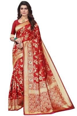 Red Woven Banarasi Saree With Blouse 1