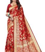 Red Woven Banarasi Saree With Blouse