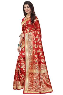 Red Woven Banarasi Saree With Blouse 2