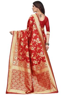 Red Woven Banarasi Saree With Blouse 4
