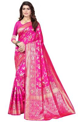 Pink Woven Banarasi Saree With Blouse 1