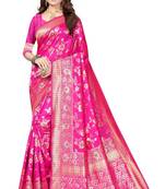 Pink Woven Banarasi Saree With Blouse