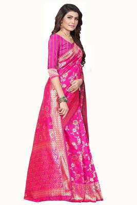 Pink Woven Banarasi Saree With Blouse 3