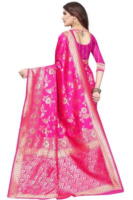 Pink Woven Banarasi Saree With Blouse 4