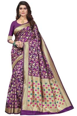 Purple Woven Banarasi Saree With Blouse 1