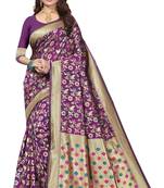 Purple Woven Banarasi Saree With Blouse