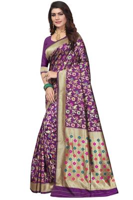 Purple Woven Banarasi Saree With Blouse 2