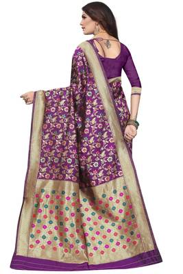 Purple Woven Banarasi Saree With Blouse 4