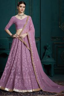 LAVENDER EMBROIDERED GEORGETTE Semi Stitched bridal lehenga