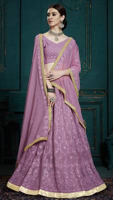 LAVENDER EMBROIDERED GEORGETTE Semi Stitched Bridal Lehenga 2