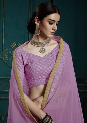 LAVENDER EMBROIDERED GEORGETTE Semi Stitched Bridal Lehenga 3