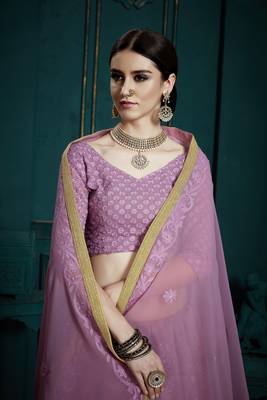 LAVENDER EMBROIDERED GEORGETTE Semi Stitched Bridal Lehenga 4