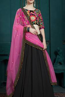 Marvelous Black & Pink Colored Thread & Sequins Embroidered Georgette Ghagra Choli