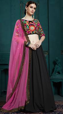 Marvelous Black & Pink Colored Thread & Sequins Embroidered Georgette Ghagra Choli 2