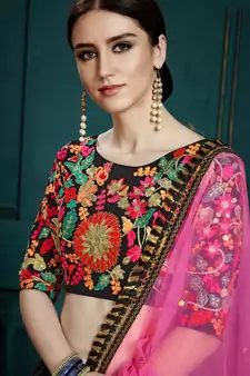 Marvelous Black & Pink Colored Thread & Sequins Embroidered Georgette Ghagra Choli